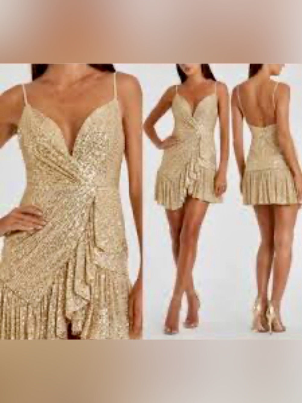 IEENA For MAC Duggal NWT Faux Wrap Mini Dress Sequined W/Ruffle Hem Sz 2 #11290